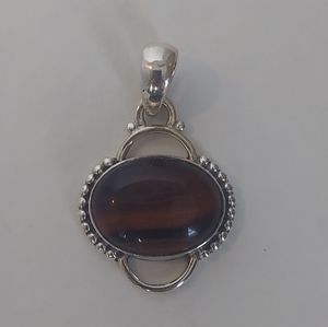Natural Red Tiger's Eye Silver Pendant East West Setting Vintage